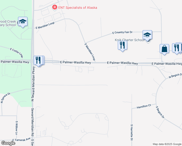 map of restaurants, bars, coffee shops, grocery stores, and more near 4006 Steven Drive in Wasilla