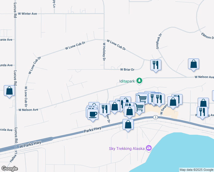 map of restaurants, bars, coffee shops, grocery stores, and more near 550 North Weber Drive in Wasilla