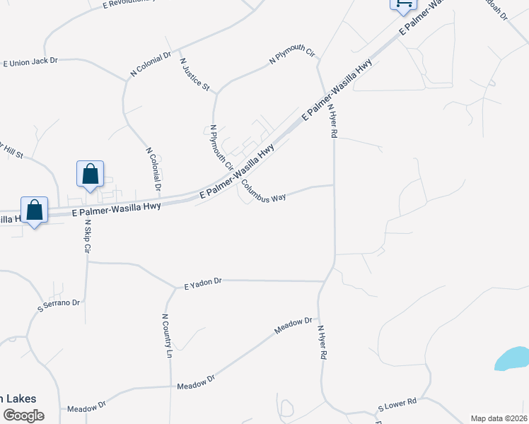 map of restaurants, bars, coffee shops, grocery stores, and more near 5830 Columbus Way in Wasilla