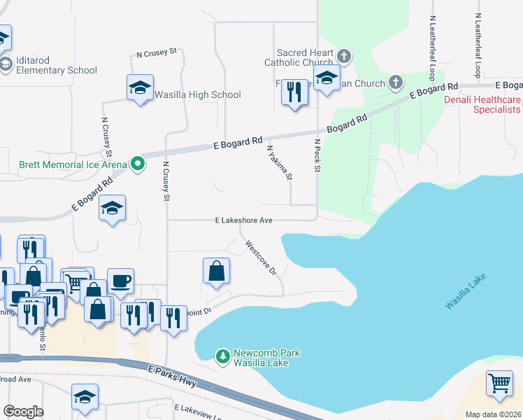 map of restaurants, bars, coffee shops, grocery stores, and more near 1000 Seneca Avenue in Wasilla