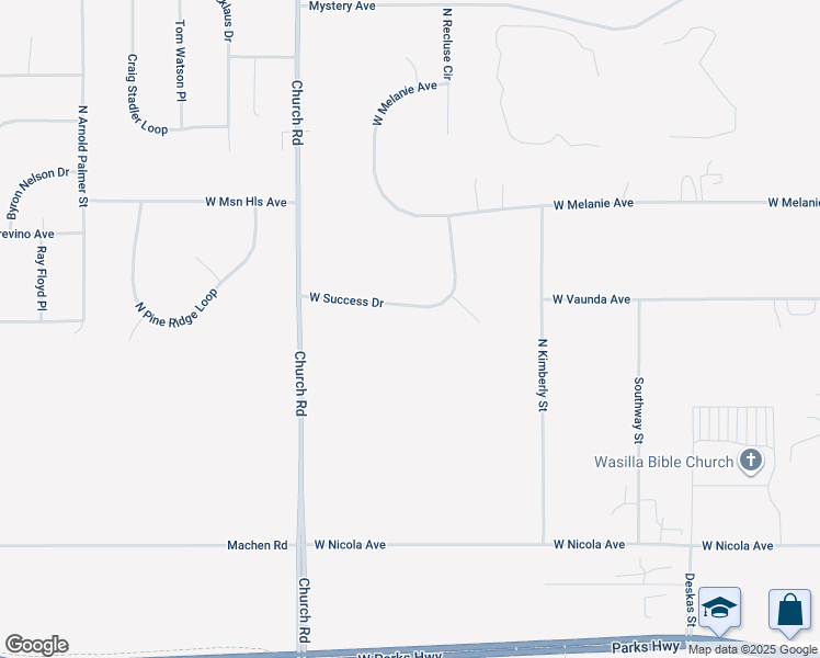 map of restaurants, bars, coffee shops, grocery stores, and more near 2300 West Success Drive in Wasilla