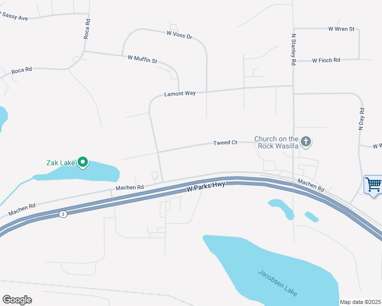 map of restaurants, bars, coffee shops, grocery stores, and more near 3934 Tweed Court in Wasilla
