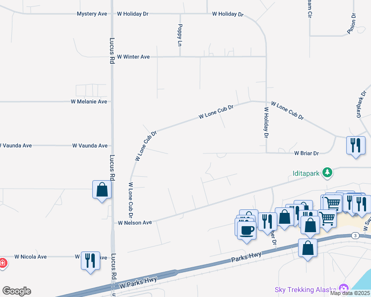 map of restaurants, bars, coffee shops, grocery stores, and more near 951 Turk Circle in Wasilla