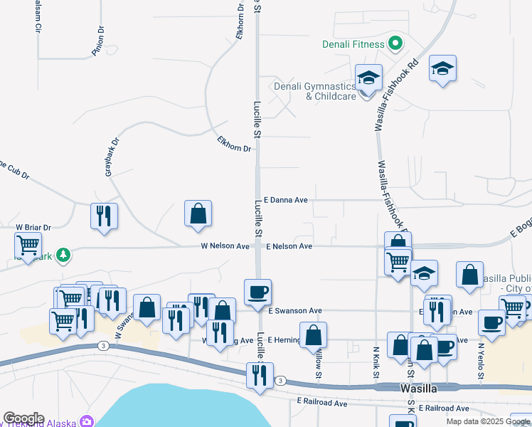 map of restaurants, bars, coffee shops, grocery stores, and more near in Wasilla