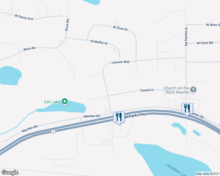 map of restaurants, bars, coffee shops, grocery stores, and more near 4081 Lamont Way in Wasilla