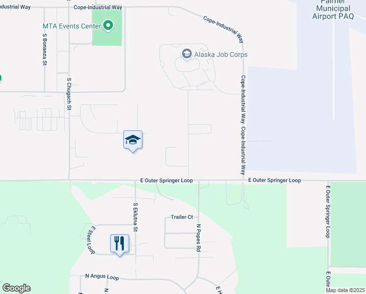 map of restaurants, bars, coffee shops, grocery stores, and more near 1775 Thuma Street in Palmer