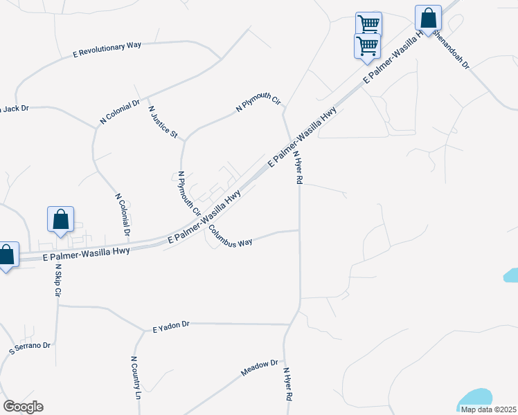map of restaurants, bars, coffee shops, grocery stores, and more near 5860 East Pilgrim Court in Wasilla