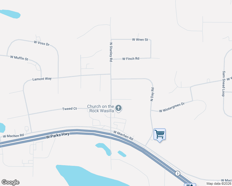 map of restaurants, bars, coffee shops, grocery stores, and more near 771 North Stanley Road in Wasilla