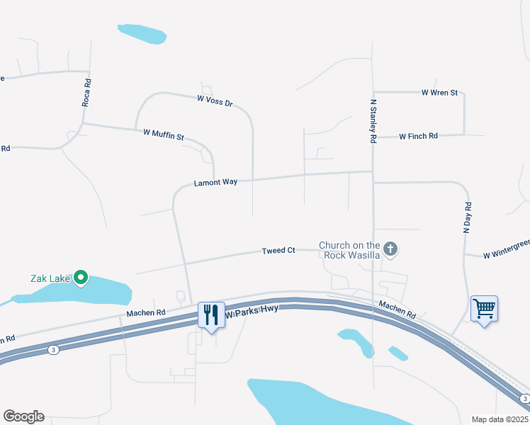 map of restaurants, bars, coffee shops, grocery stores, and more near 781 Voss Circle in Wasilla