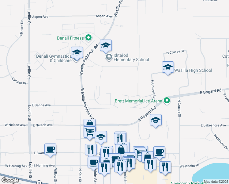 map of restaurants, bars, coffee shops, grocery stores, and more near 801 Wasilla-Fishhook Road in Wasilla