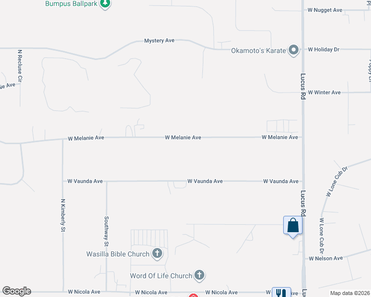 map of restaurants, bars, coffee shops, grocery stores, and more near 1600 West Melanie Avenue in Wasilla