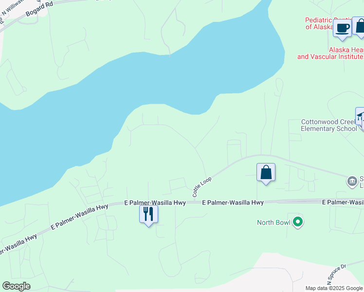 map of restaurants, bars, coffee shops, grocery stores, and more near 2888 Odsather Circle in Wasilla