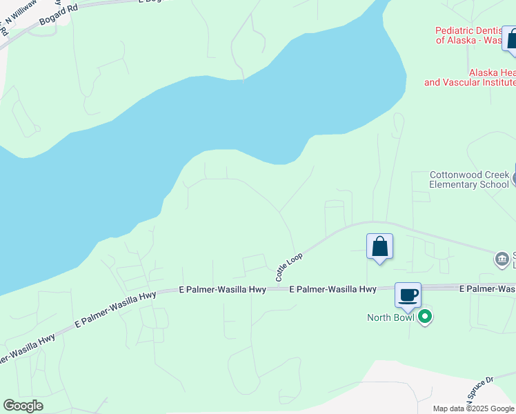 map of restaurants, bars, coffee shops, grocery stores, and more near 2888 Odsather Circle in Wasilla