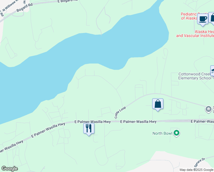 map of restaurants, bars, coffee shops, grocery stores, and more near 2888 Odsather Circle in Wasilla