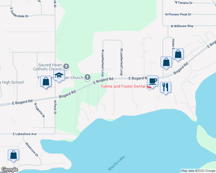 map of restaurants, bars, coffee shops, grocery stores, and more near 1508 East Bogard Road in Wasilla