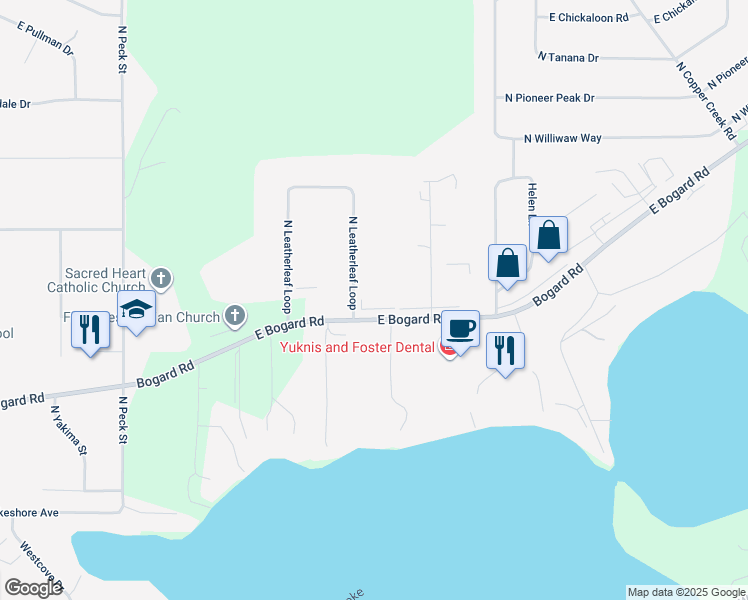map of restaurants, bars, coffee shops, grocery stores, and more near 1150 North Leatherleaf Loop in Wasilla