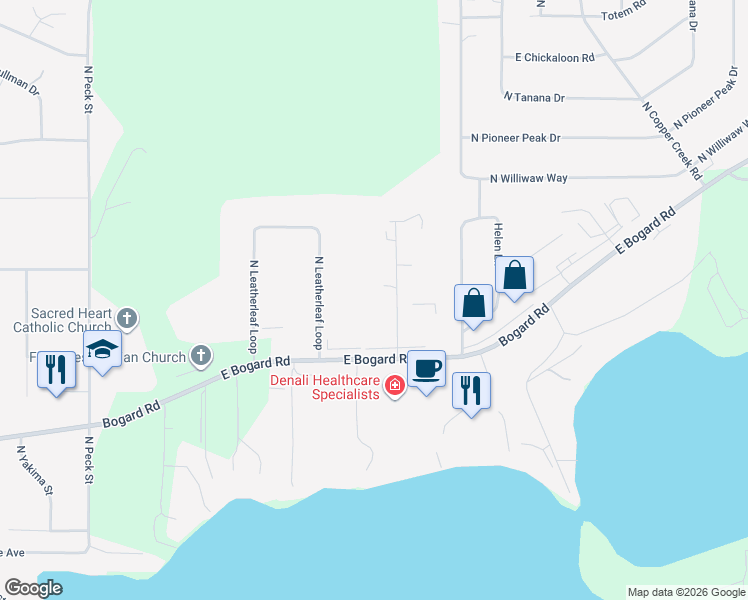 map of restaurants, bars, coffee shops, grocery stores, and more near 1701 East Gardner Way in Wasilla