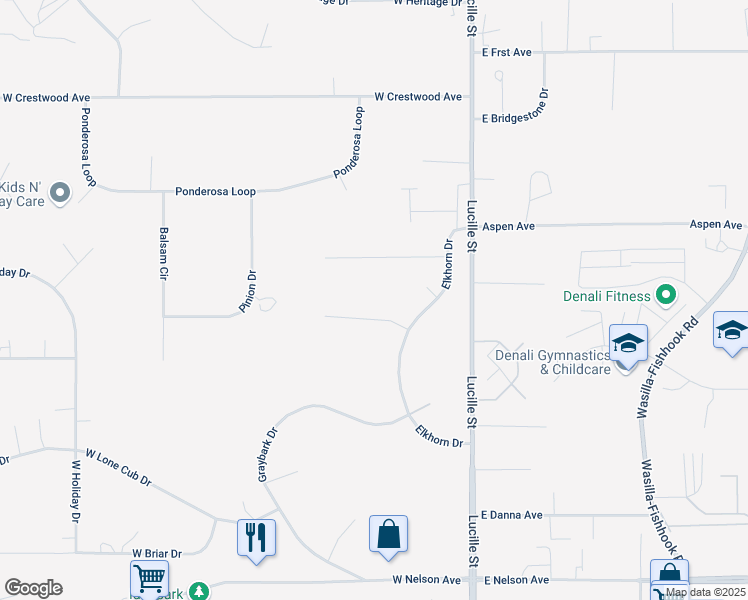 map of restaurants, bars, coffee shops, grocery stores, and more near 212 West Celtic Circle in Wasilla