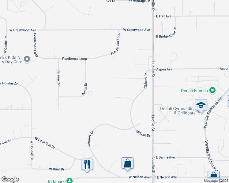 map of restaurants, bars, coffee shops, grocery stores, and more near 212 West Celtic Circle in Wasilla