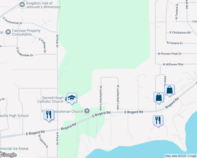 map of restaurants, bars, coffee shops, grocery stores, and more near 974 North Leatherleaf Loop in Wasilla