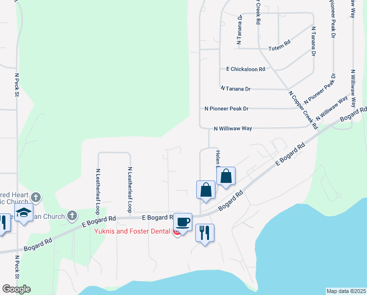 map of restaurants, bars, coffee shops, grocery stores, and more near 1141 North Elsinore Avenue in Wasilla