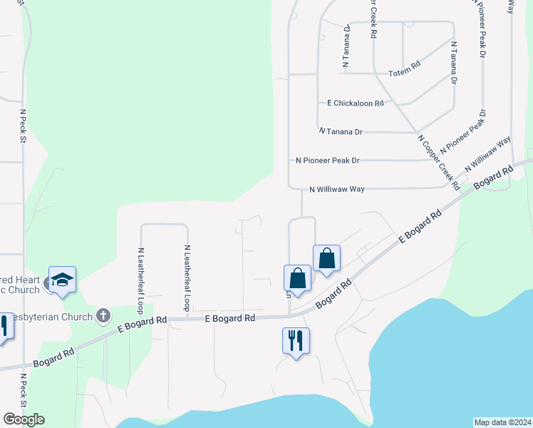 map of restaurants, bars, coffee shops, grocery stores, and more near 1161 North Elsinore Avenue in Wasilla