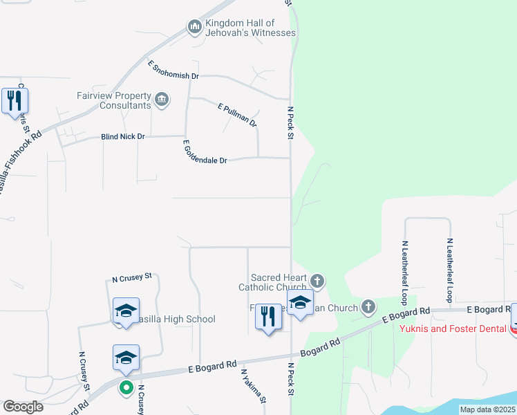 map of restaurants, bars, coffee shops, grocery stores, and more near 1100 East Snow Hill Avenue in Wasilla