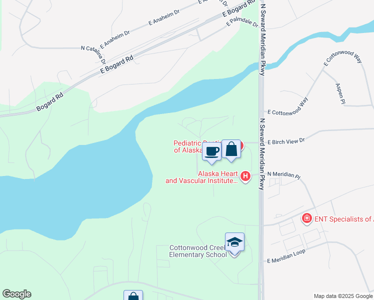 map of restaurants, bars, coffee shops, grocery stores, and more near 3331 East Meridian Park Loop in Wasilla