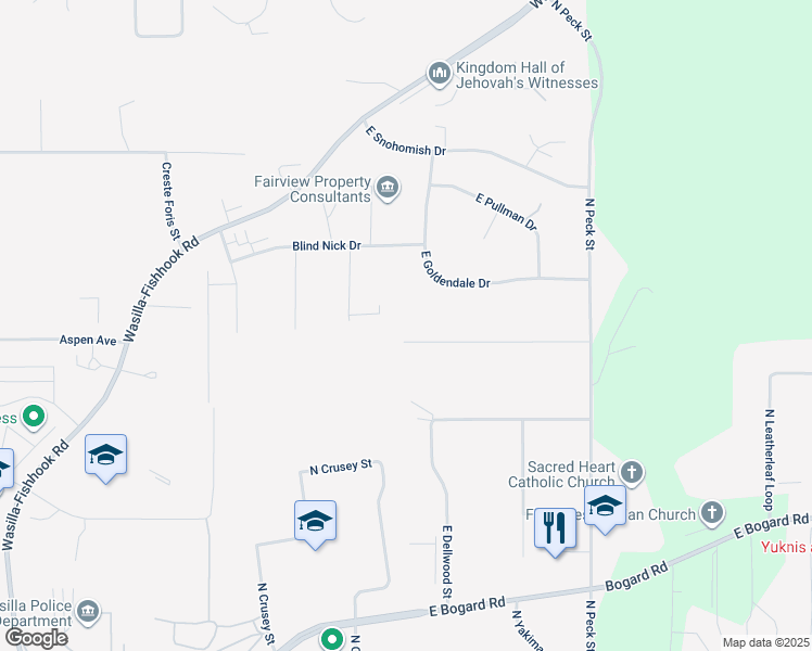 map of restaurants, bars, coffee shops, grocery stores, and more near 901 East Snow Hill Avenue in Wasilla