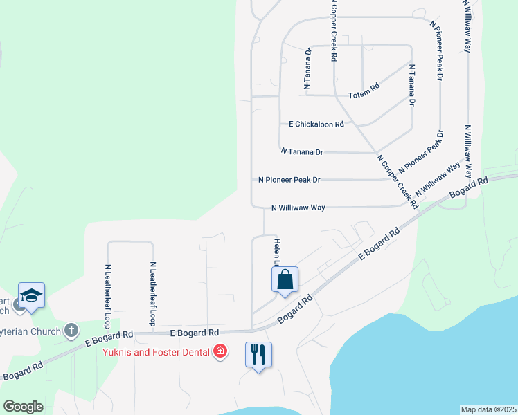 map of restaurants, bars, coffee shops, grocery stores, and more near 1222 North Williwaw Way in Wasilla