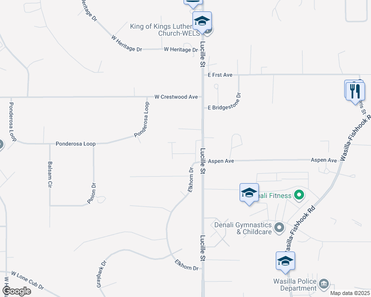 map of restaurants, bars, coffee shops, grocery stores, and more near 1250 Lucille Street in Wasilla