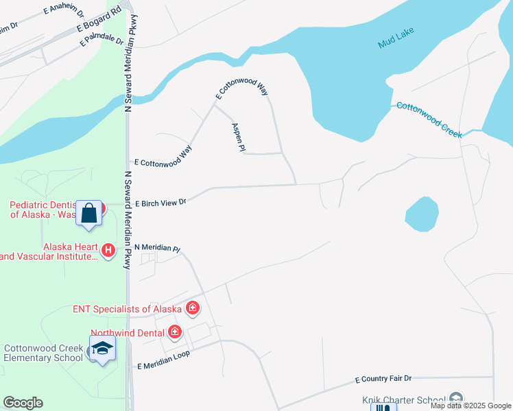 map of restaurants, bars, coffee shops, grocery stores, and more near 3900 East Birch View Drive in Wasilla