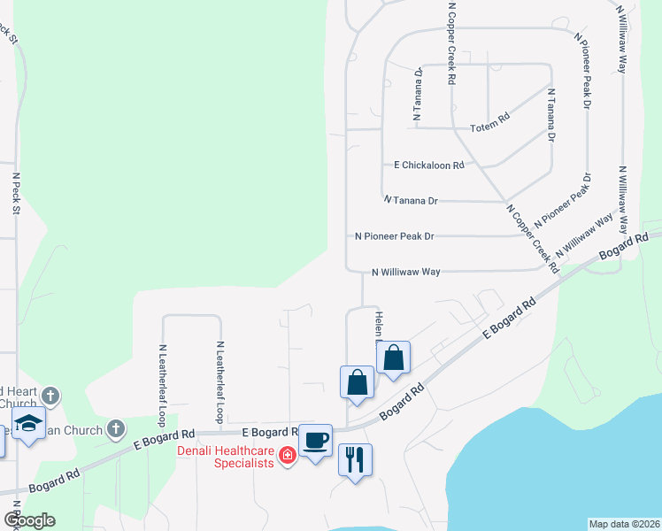 map of restaurants, bars, coffee shops, grocery stores, and more near 1222 North Williwaw Way in Wasilla