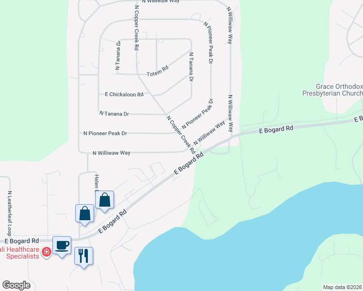 map of restaurants, bars, coffee shops, grocery stores, and more near 1700 North Pioneer Peak Drive in Wasilla