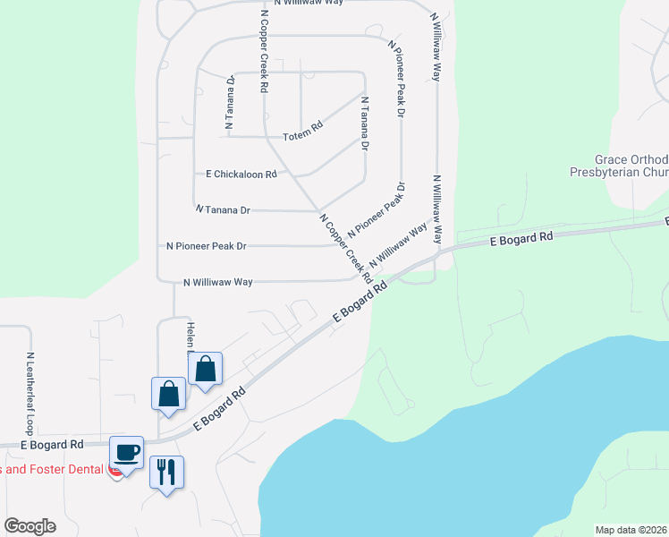 map of restaurants, bars, coffee shops, grocery stores, and more near 1700 North Pioneer Peak Drive in Wasilla