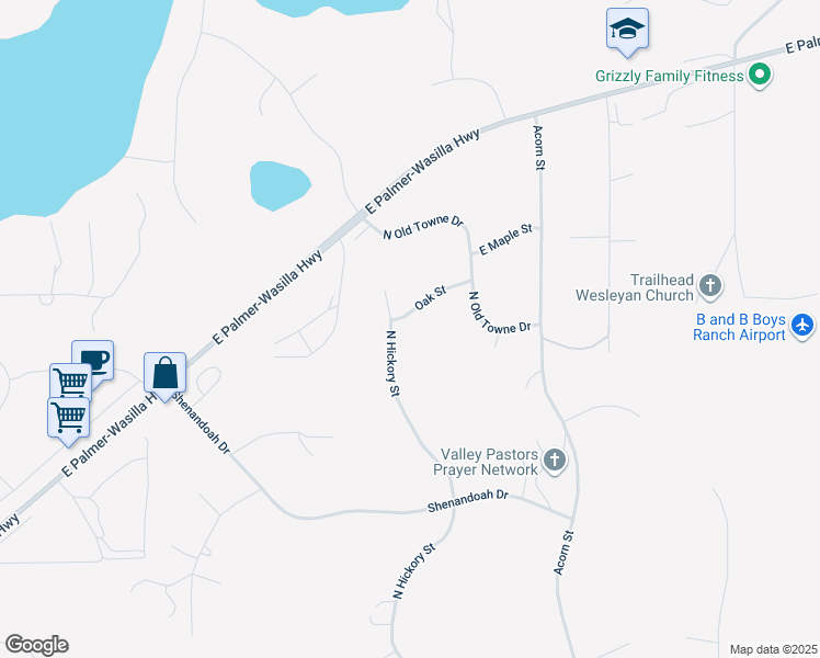 map of restaurants, bars, coffee shops, grocery stores, and more near 6700 Oak Street in Palmer