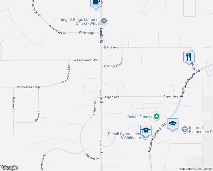 map of restaurants, bars, coffee shops, grocery stores, and more near 1291 Lucille Street in Wasilla