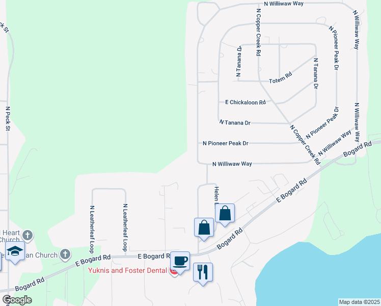 map of restaurants, bars, coffee shops, grocery stores, and more near 1222 North Williwaw Way in Wasilla