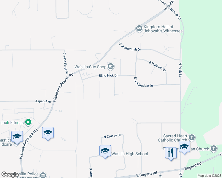 map of restaurants, bars, coffee shops, grocery stores, and more near 1270 Hoka Hay Circle in Wasilla