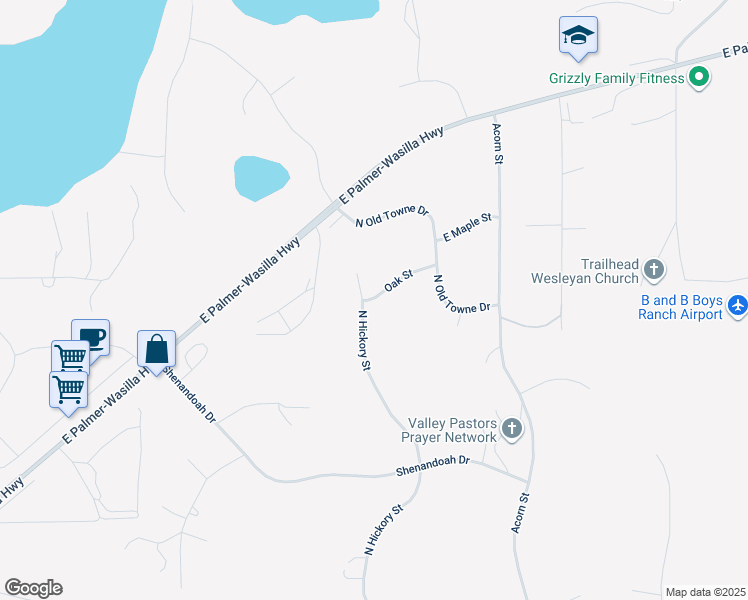 map of restaurants, bars, coffee shops, grocery stores, and more near 6700 Oak Street in Palmer