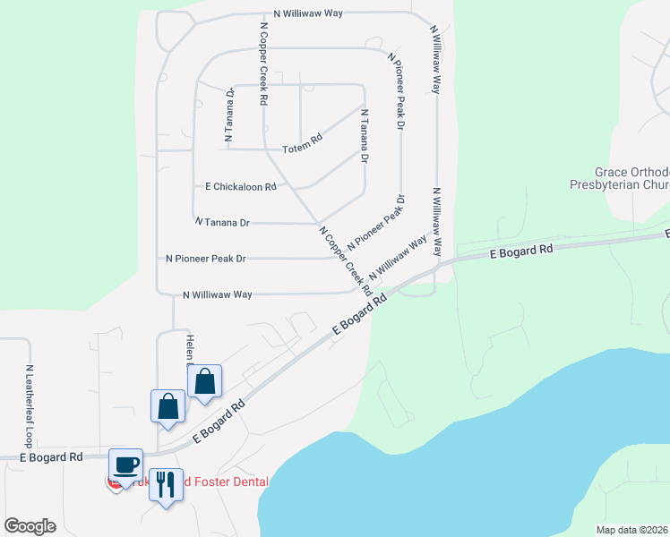 map of restaurants, bars, coffee shops, grocery stores, and more near 1700 North Pioneer Peak Drive in Wasilla