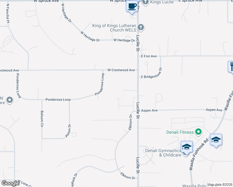 map of restaurants, bars, coffee shops, grocery stores, and more near 200 Vincent Circle in Wasilla