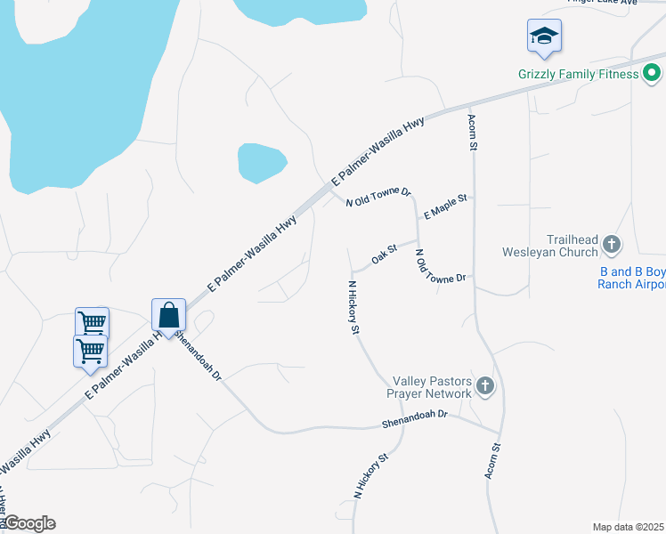 map of restaurants, bars, coffee shops, grocery stores, and more near 1260 North Hickory Street in Palmer