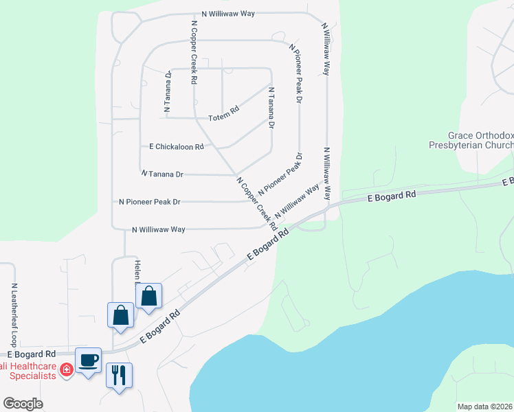 map of restaurants, bars, coffee shops, grocery stores, and more near 1700 North Pioneer Peak Drive in Wasilla