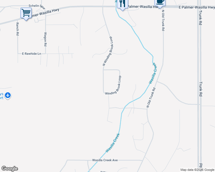map of restaurants, bars, coffee shops, grocery stores, and more near 1355 North Winding Brook Loop in Palmer