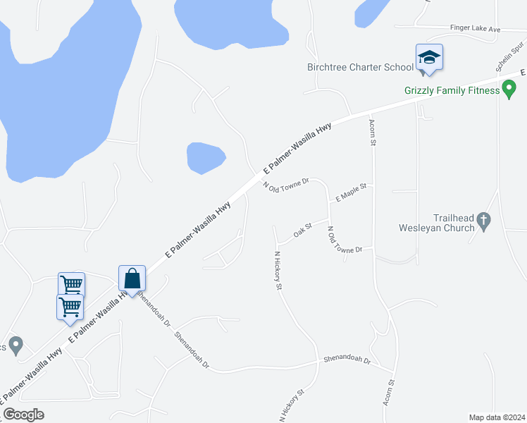 map of restaurants, bars, coffee shops, grocery stores, and more near 1330 North Hickory Street in Palmer