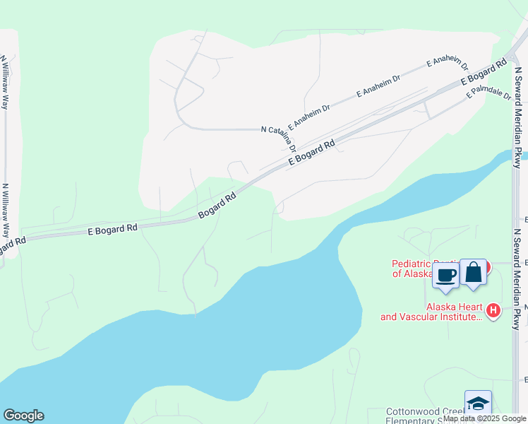map of restaurants, bars, coffee shops, grocery stores, and more near 2962 East Bogard Road in Wasilla
