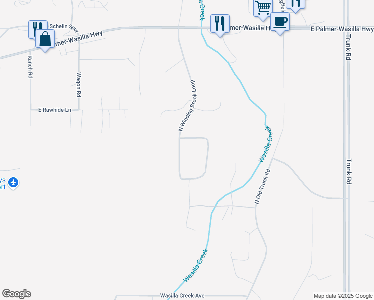 map of restaurants, bars, coffee shops, grocery stores, and more near 1401 North Winding Brook Loop in Palmer