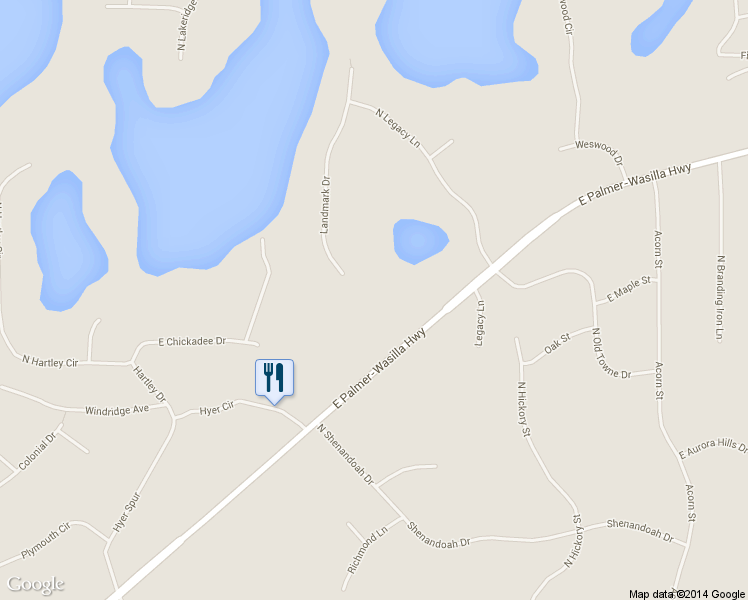 map of restaurants, bars, coffee shops, grocery stores, and more near 1410 Landmark Drive in Palmer