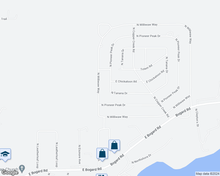 map of restaurants, bars, coffee shops, grocery stores, and more near 1260 North Pioneer Peak Drive in Wasilla